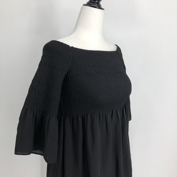 Aritzia Babaton Black Grantland Smocked Bell Sleeve Off The Shoulder Blouse S - Picture 11 of 16